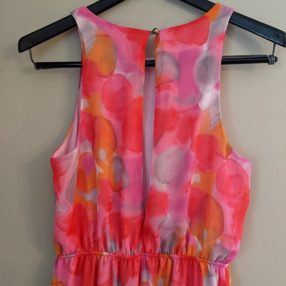 Everly Watercolor Hi Low Dress, Sheer with Lining, Pink & Multi print, size S - Picture 3 of 9